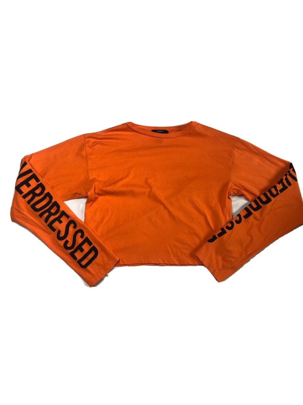 Forever 21 Cropped Sweatshirt Top “Overdressed” Orange Black Size Small